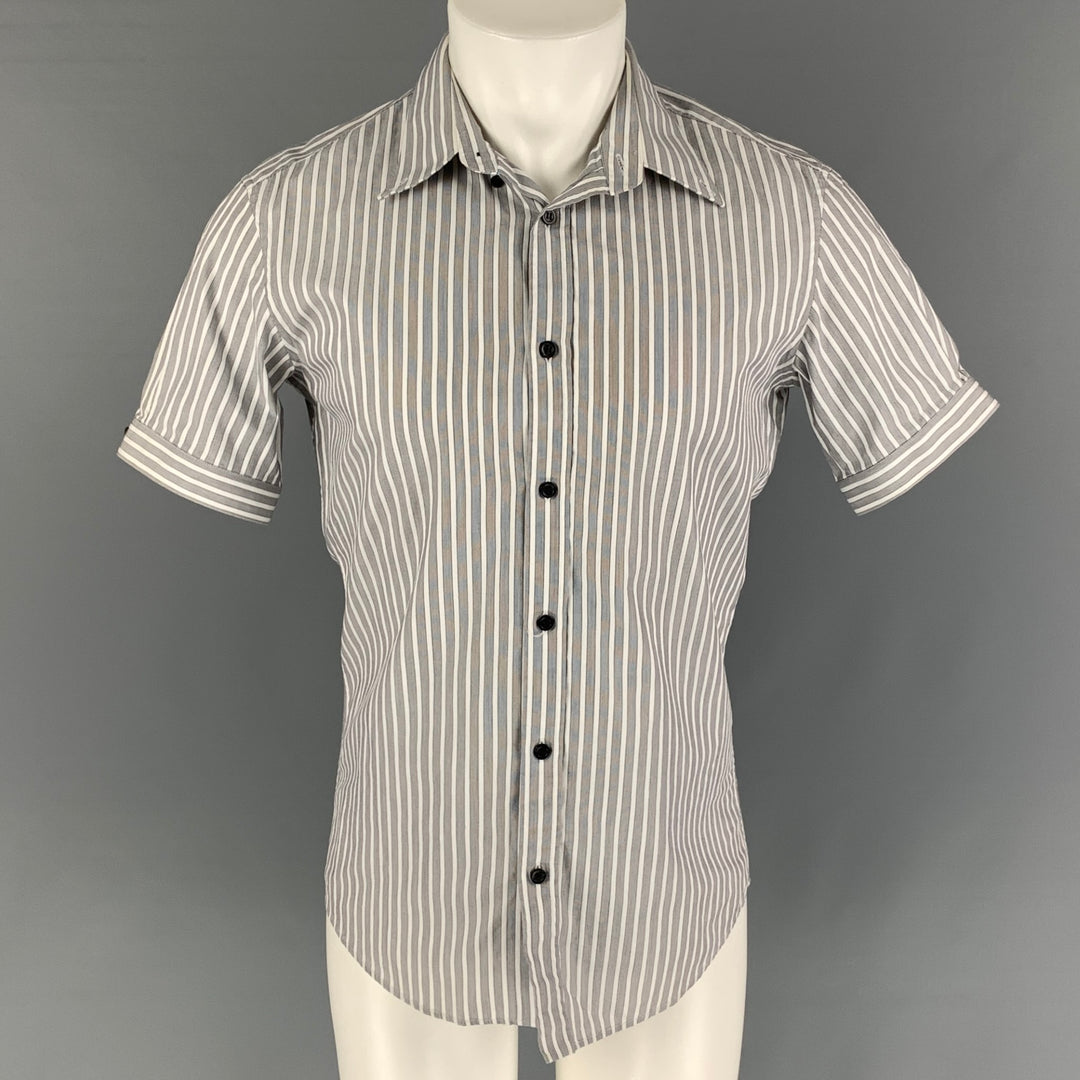 ALEXANDER MCQUEEN Size XS Grey White Stripe Cotton Button Up Short Sleeve Shirt