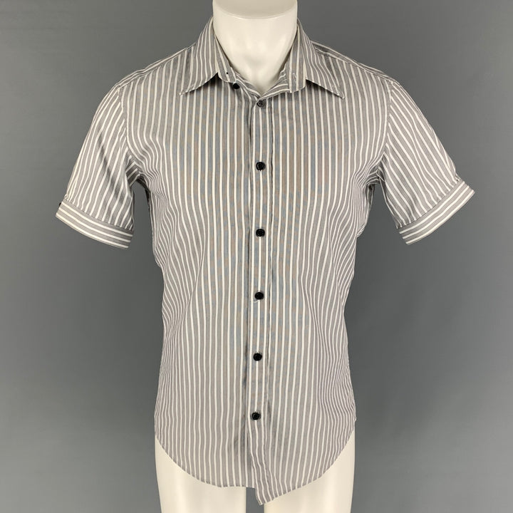 ALEXANDER MCQUEEN Size XS Grey White Stripe Cotton Button Up Short Sleeve Shirt