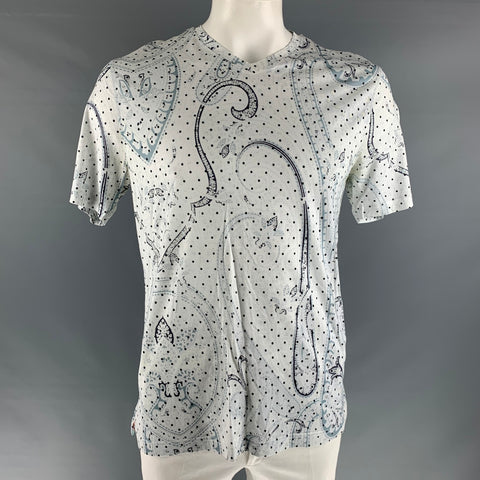 ROBERT GRAHAM Size XL White Blue Paisley Cotton V-Neck T-shirt