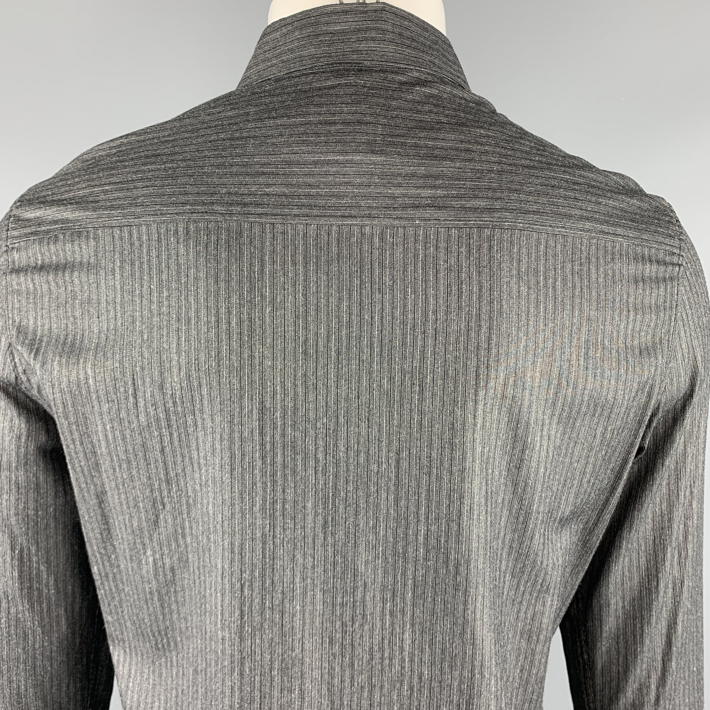 JUST CAVALLI Size S Embroidery Charcoal Striped Viscose Blend Long Sleeve Shirt