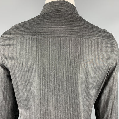 JUST CAVALLI Size S Embroidery Charcoal Striped Viscose Blend Long Sleeve Shirt