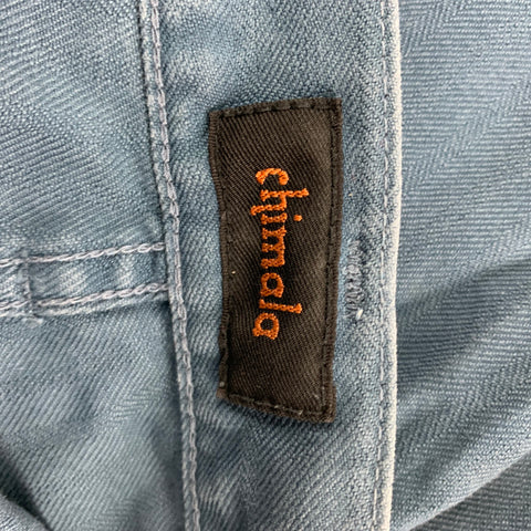 CHIMALA Taille 30 Pantalon décontracté en coton vieilli bleu avec braguette boutonnée