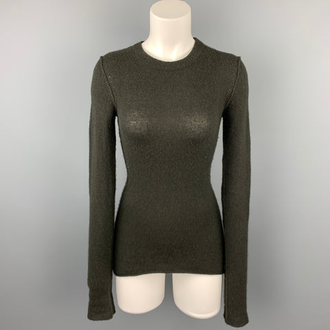 INHABIT Jersey de punto con cuello redondo en mezcla de cachemira y color verde oliva talla S