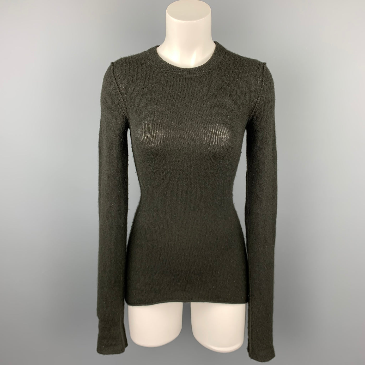 INHABIT Size S Olive Knitted Cashmere Blend Crew-Neck Sweater