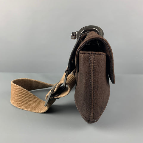 LANVIN Brown Leather Shoulder Bag Canvas Handbag