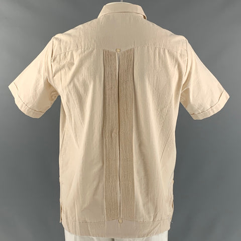 GUAYABERAS Size L Beige Embroidery Linen Short Sleeve Shirt