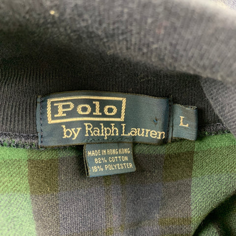 POLO by RALPH LAUREN Size L Green & Navy Plaid Cotton / Polyester Sweatshirt