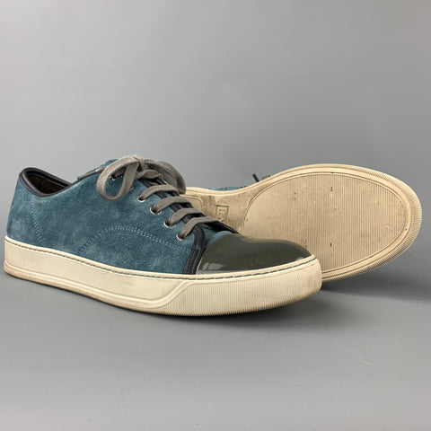 LANVIN en BLEU Size 9 Blue Leather Lace Up Sneakers