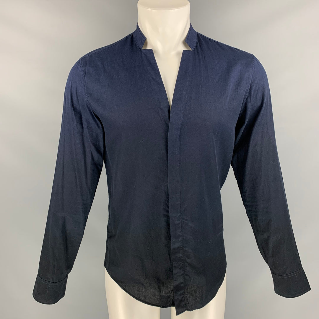 EMPORIO ARMANI Size M Navy Black Ombre Cotton Open Collar Long Sleeve Shirt
