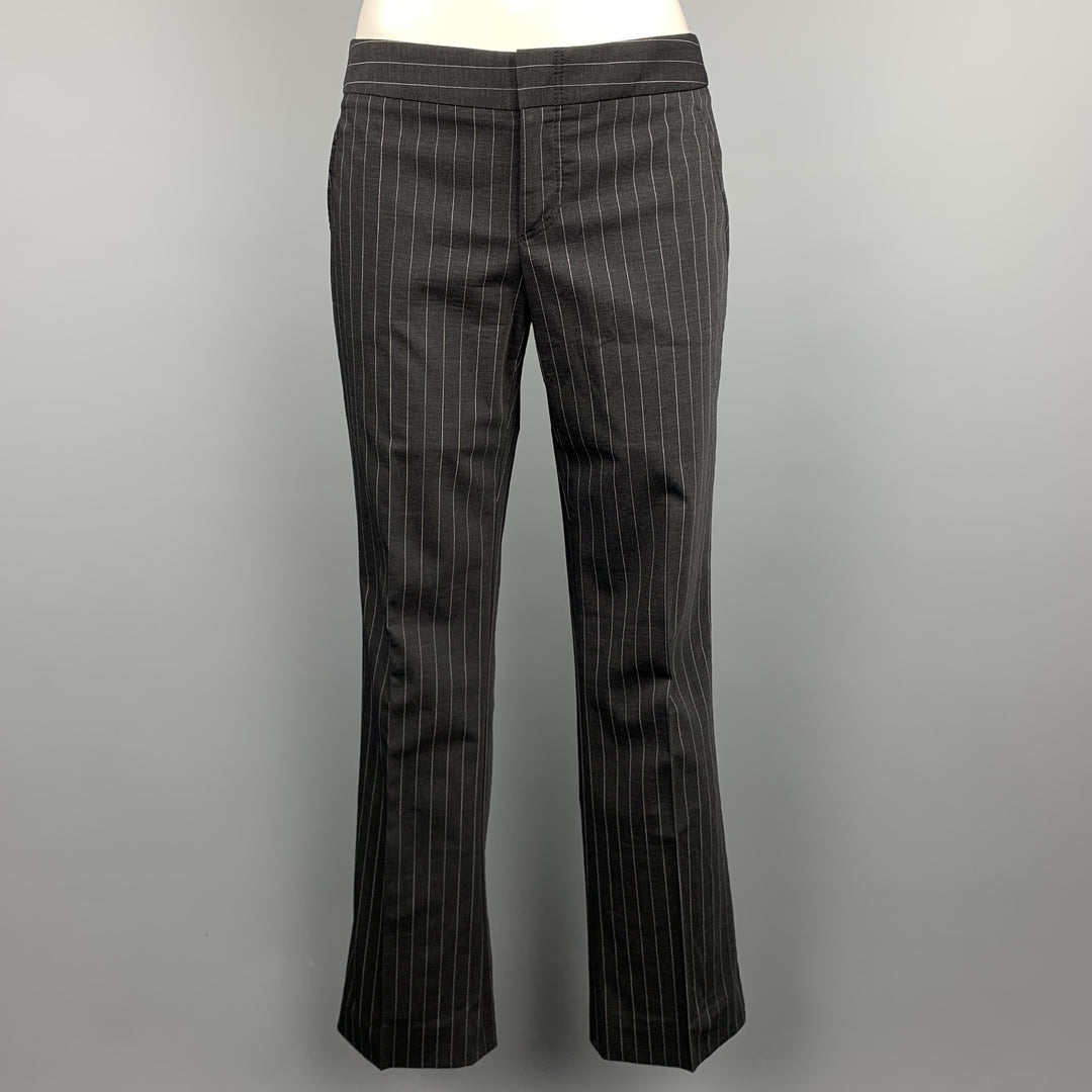 GUCCI Size 4 Charcoal Wool Blend Pinstripe Straight Leg Dress Pants