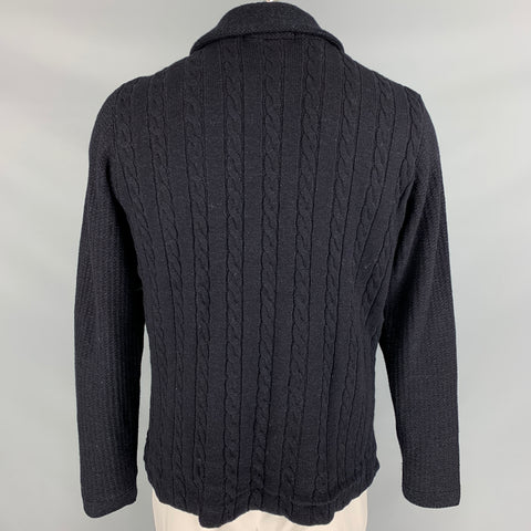 45rpm Size XL Navy Cable Knit Wool / Cotton Patch Pockets Jacket