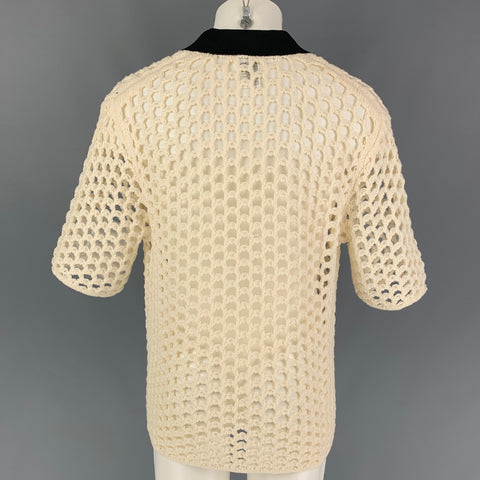 3.1 PHILLIP LIM Size M Cream Black Chunky Knit Wool Short Sleeve Shirt