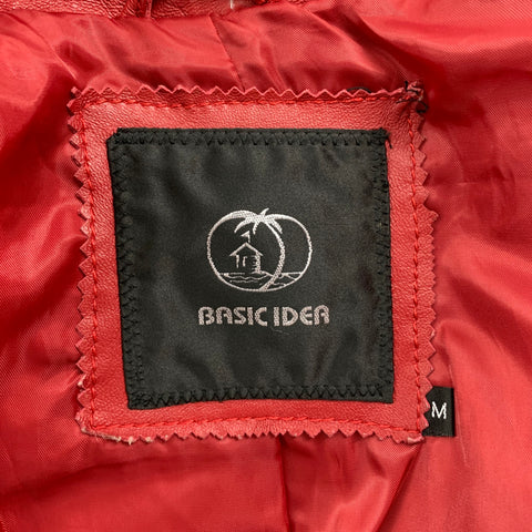 BASIC IDEA Size M Red Leather Zip Up Jacket