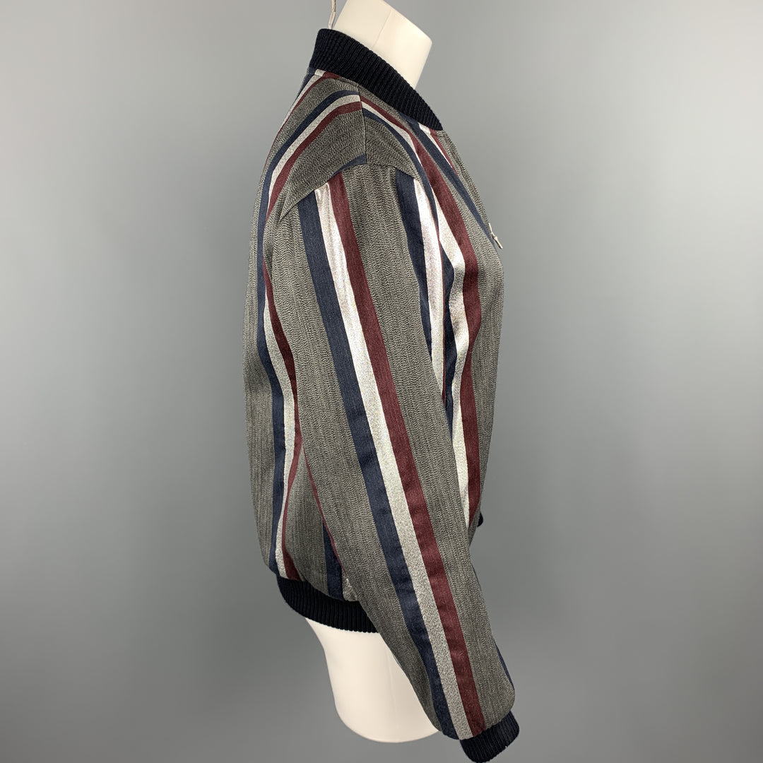 DRIES VAN NOTEN Size M Grey & Navy Stripe Wool Blend Zip Up Jacket