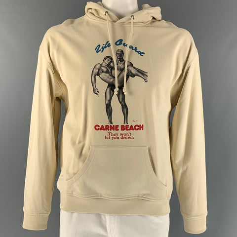 CARNE BOLLENTE Size L Cream Grey Graphic Cotton Hooded Sweatshirt
