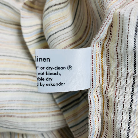 ESKANDAR Size 0 White Blue Linen Stripe Long placket Casual Top