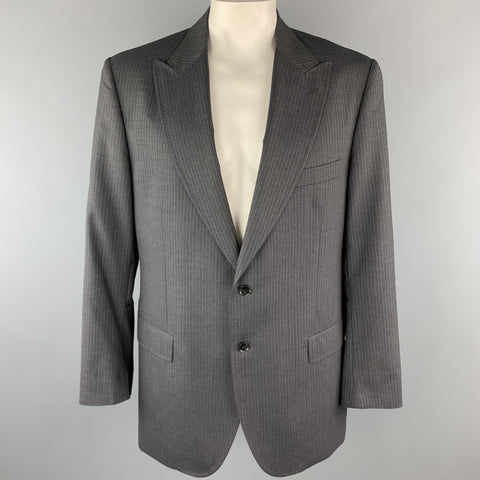 DOLCE & GABBANA 48 Long Charcoal Stripe Wool Peak Lapel Sport Coat