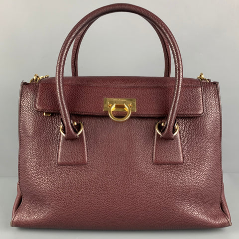 SALVATORE FERRAGAMO Burgundy Leather Pebble Grain Sofia Handbag