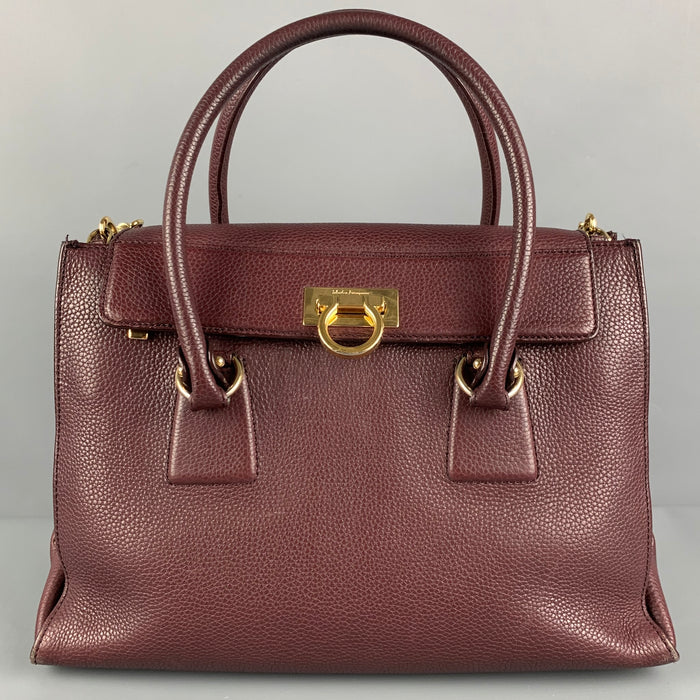 SALVATORE FERRAGAMO Burgundy Leather Pebble Grain Sofia Handbag