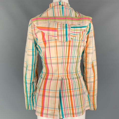 LORO PIANA Size 4  Multi-color Plaid Cotton / Silk Detachable Hood Jacket