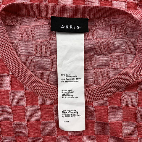 AKRIS Size 2 Pink Checkered Silk Blend Crew-Neck Pullover