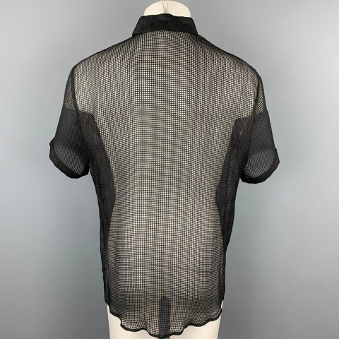 VERSUS by GIANNI VERSACE Size S Black Grid Silk Button Up Short Sleeve Shirt