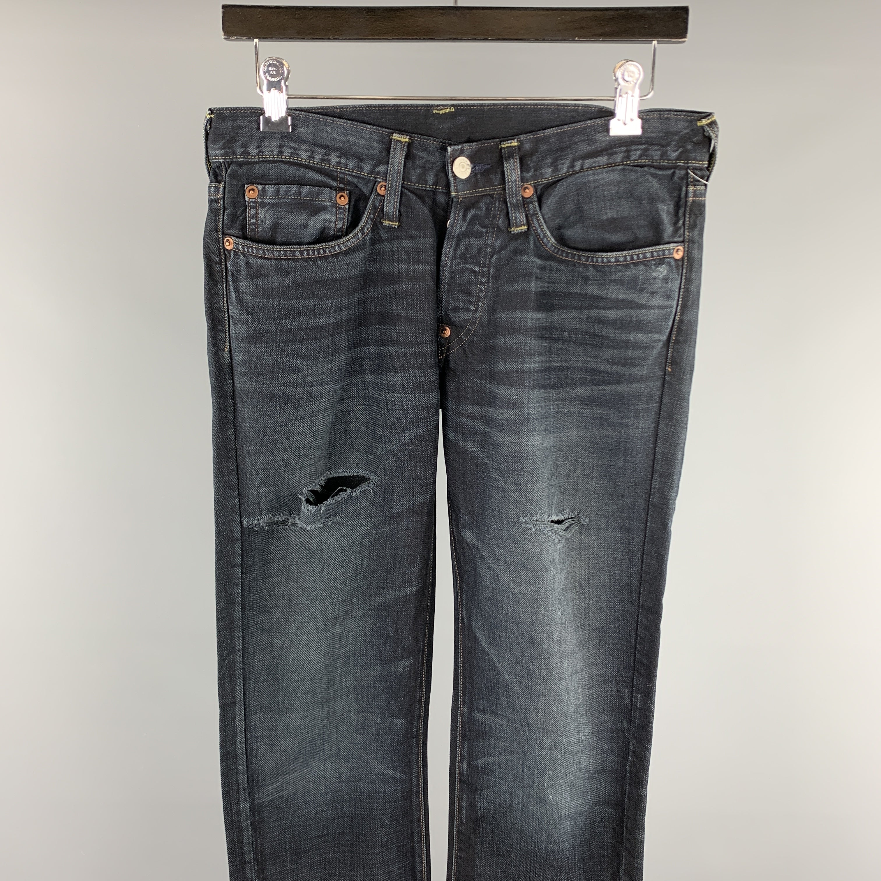 EVISU Size 30 Black Washed Cotton Button Fly Jeans – Sui Generis