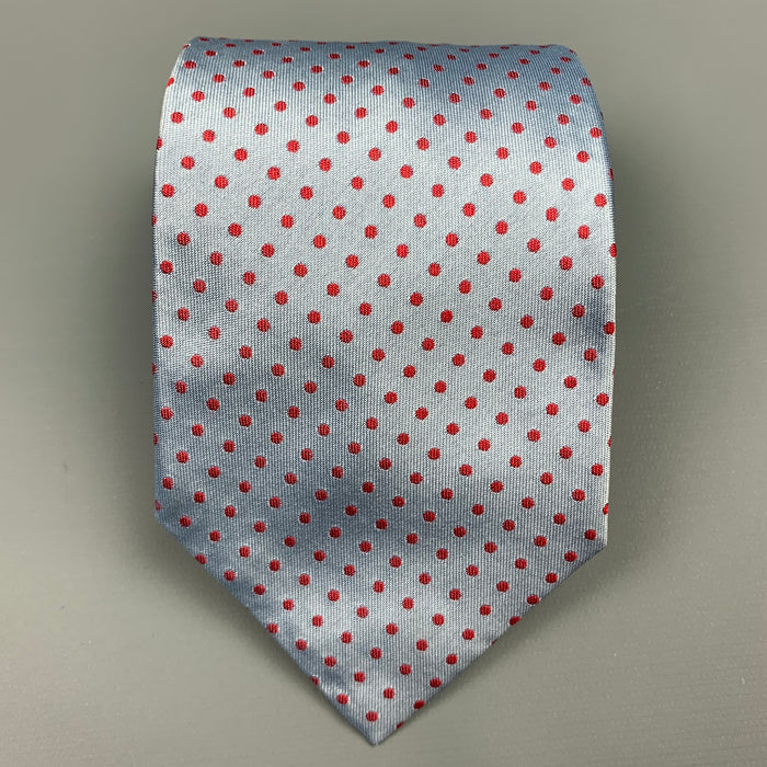 HERMES Light Blue & Pink Polka Dot Silk Tie