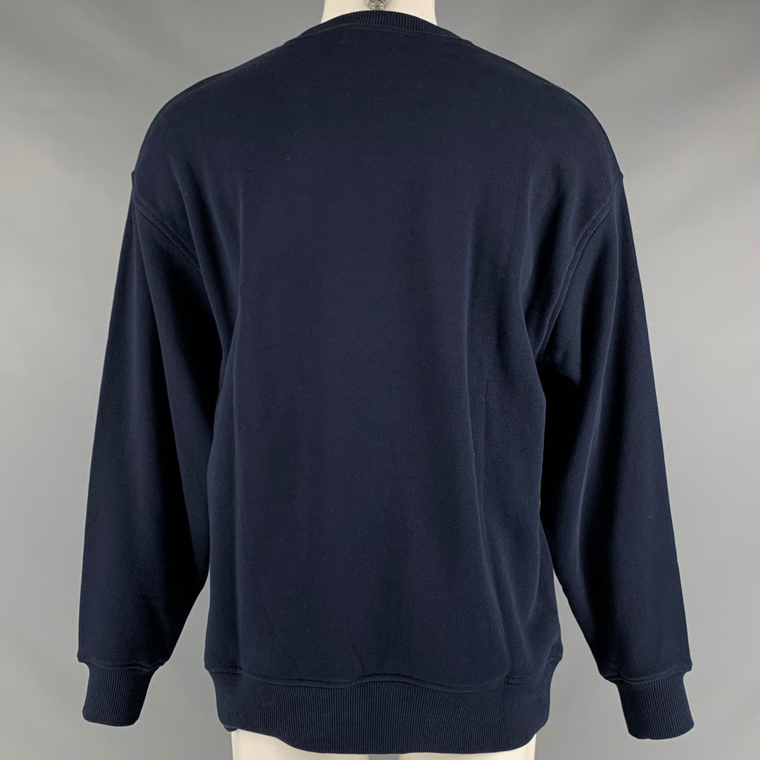 ACNE STUDIOS Size S Navy Embroidery Cotton Crew-Neck Sweatshirt
