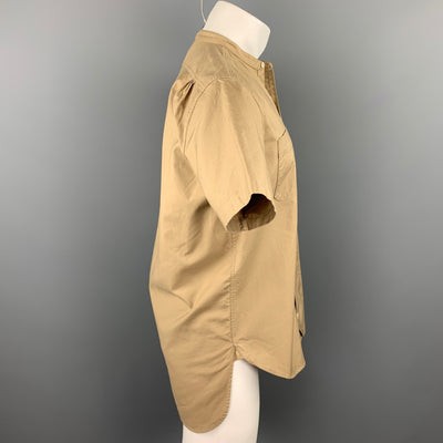 WOOSTER + LARDINI Size M Khaki Cotton Nehru Collar Short Sleeve Shirt