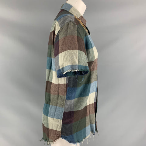 KOLOR Size M Blue Multicolour Cotton &  Cashmere Checkered Blouse