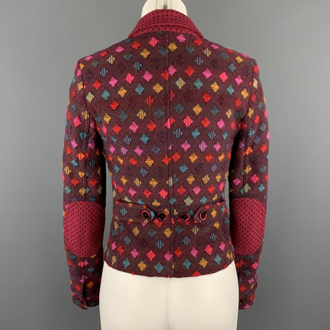 ETRO Size 6 PLum Multi-Color Print Wool Blend Knit Cropped Blazer