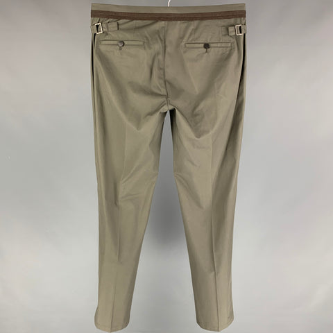 LANVIN Size 34 Olive Grey Stripe Cotton Flat Front Dress Pants