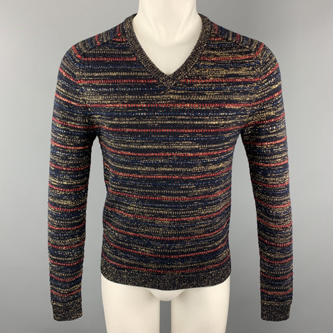 MARC by MARC JACOBS Size S Black & Gold Knitted Wool Blend V-Neck Pullover Sweater