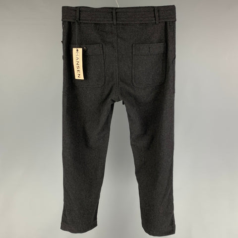 HANSEN Size L Charcoal Wool Polyester Belted Winter Trouser Pants