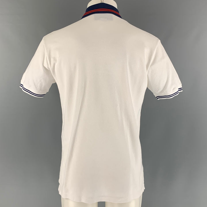 GUCCI Size M White Navy Solid Cotton Buttoned Polo