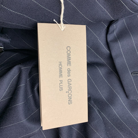 COMME des GARCONS HOMME PLUS Size M Navy Stripe Ruffle Cut Out Notch Lapel Coat