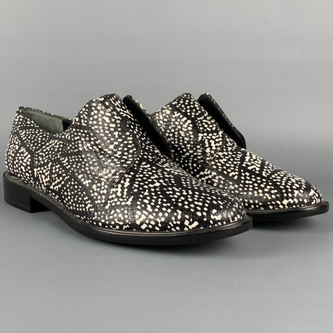 ROBERT CLERGERIE Size 7.5 Black White Leather Print Laceless Shoes