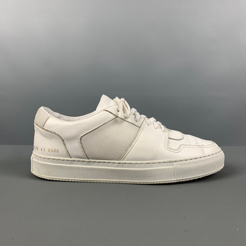 COMMON PROJECTS Size 8 White Mixed Materials Leather Low Top Sneakers