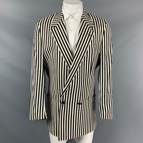Vintage GIANNI VERSACE Size 38 Black & White Vertical Stripe Notch Lapel Sport Coat