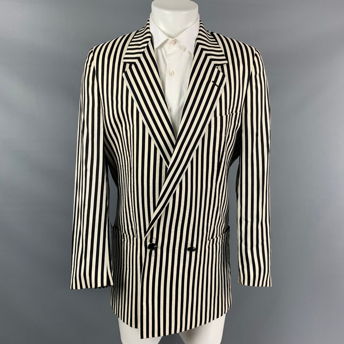Vintage GIANNI VERSACE Size 38 Black & White Vertical Stripe Notch Lapel Sport Coat