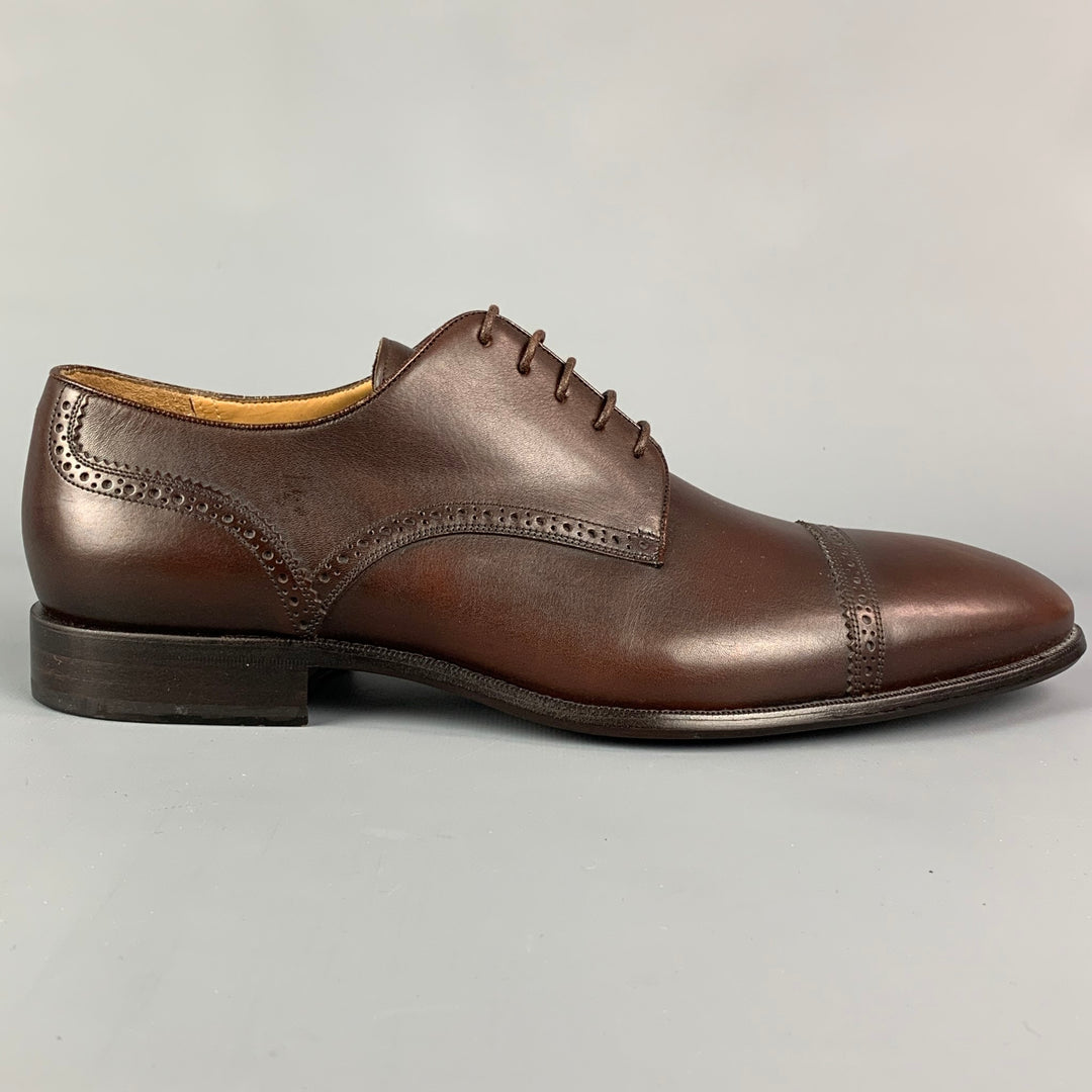 BALLY Size 9.5 Brown Leather Cap Toe Lace Up Shoes