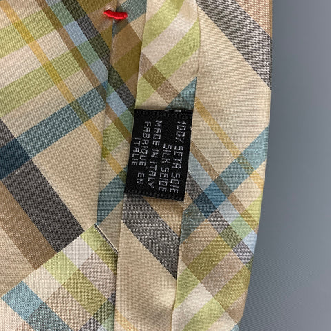 JIL SANDER Corbata de seda a cuadros azul amarillo