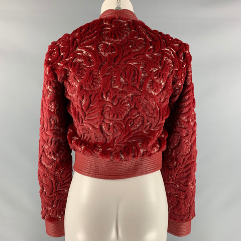 LA PERLA Size 2 Red &  White Polyester & Cotton Embroidered Bomber Jacket