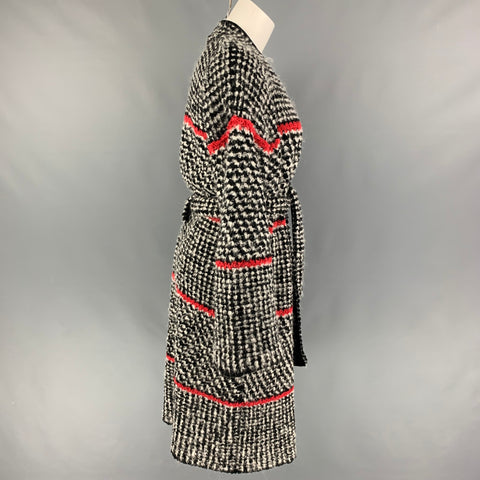 EMPORIO ARMANI Taille 4 Manteau sans col en tweed mélangé de laine noire et blanche