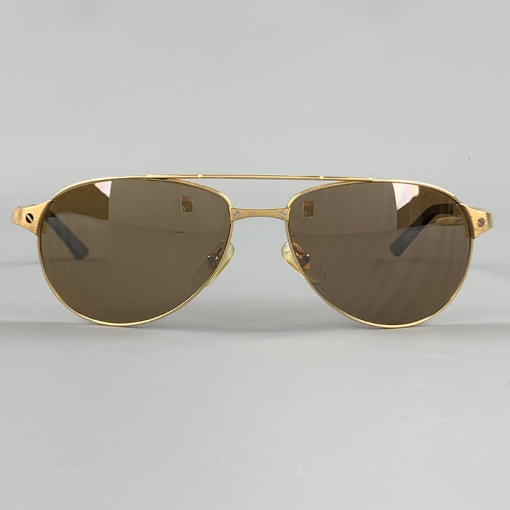 CARTIER Gold Tone Bushed Metal Edition Santos - Dumont Sunglasses