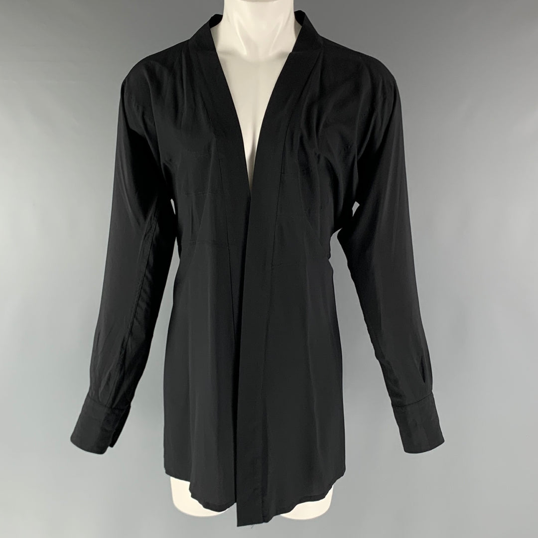 GUCCI Size M Black Solid Silk Open Front Long Sleeve Shirt