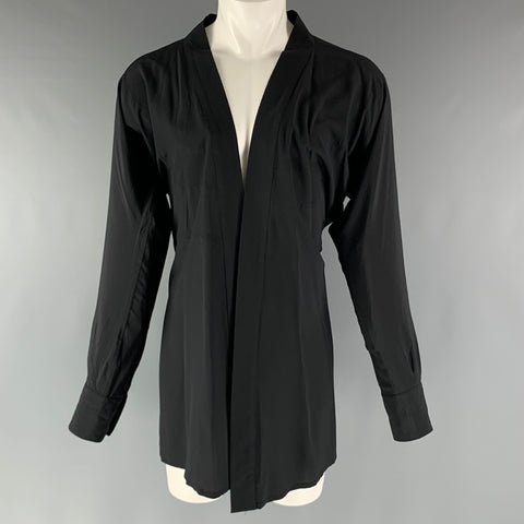 GUCCI Size M Black Solid Silk Open Front Long Sleeve Shirt