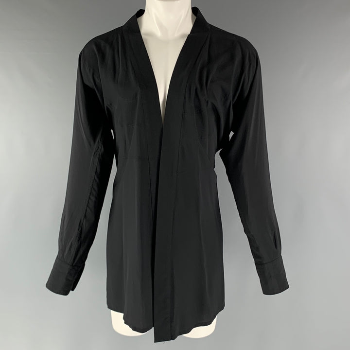 GUCCI Size M Black Solid Silk Open Front Long Sleeve Shirt