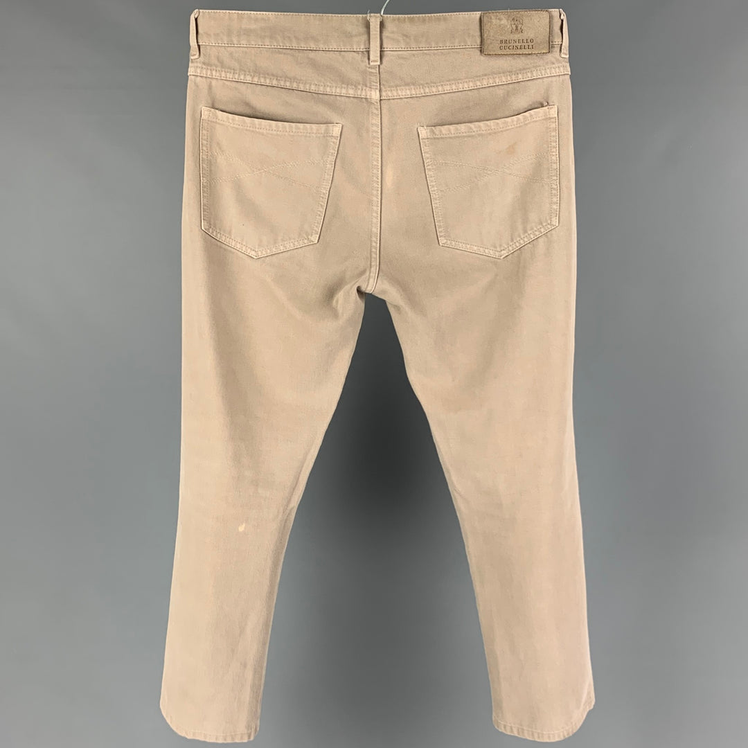 BRUNELLO CUCINELLI Taille 32 Jean à braguette boutonnée en coton beige